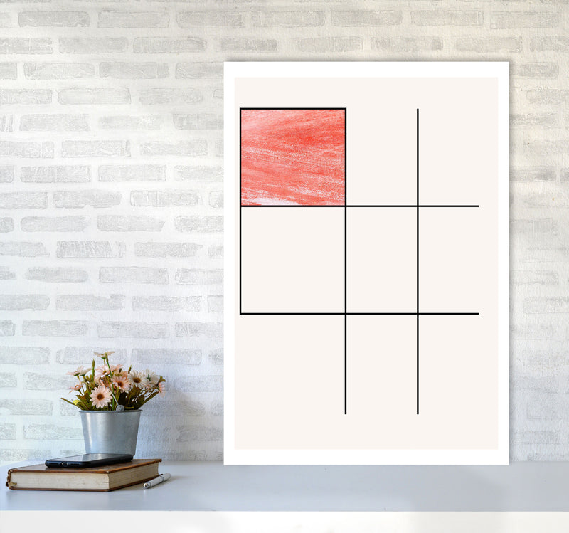 Abstract Red Crayon Geo 1 Modern Print A1 Black Frame