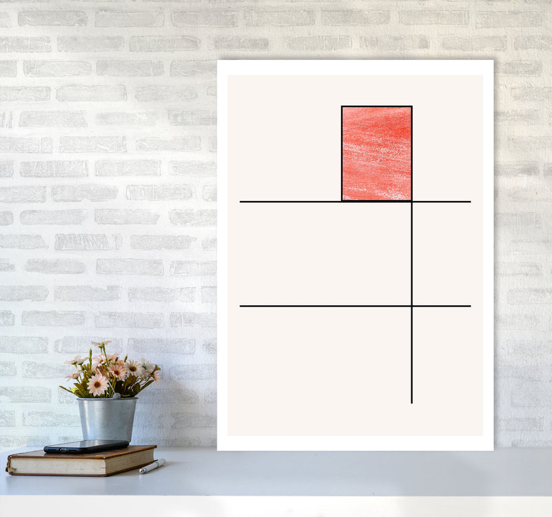 Abstract Red Crayon Geo 2 Modern Print A1 Black Frame