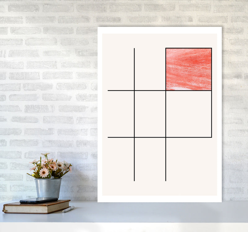 Abstract Red Crayon Geo 3 Modern Print A1 Black Frame