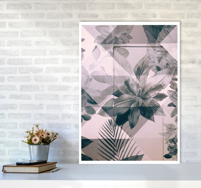 Abstract Retro Flower Pattern Modern Print A1 Black Frame