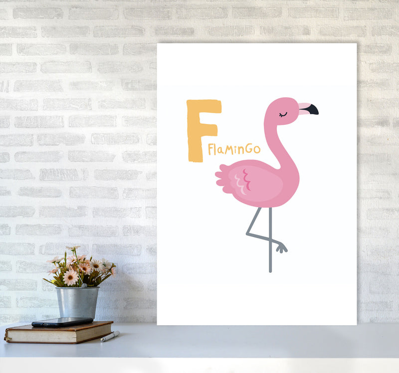 Alphabet Animals, F Is For Flamingo Framed Nursey Wall Art Print A1 Black Frame