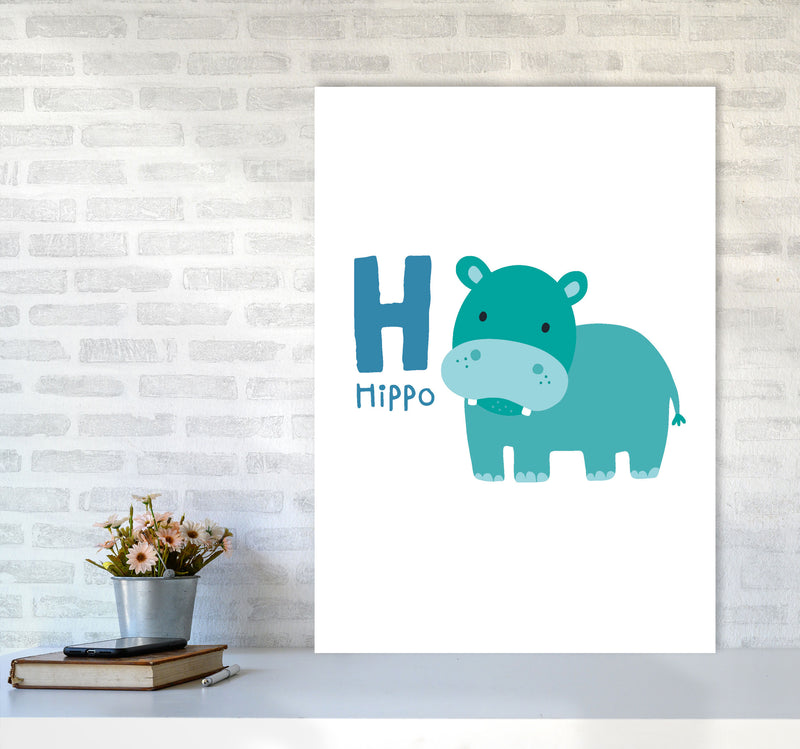 Alphabet Animals, H Is For Hippo Framed Nursey Wall Art Print A1 Black Frame