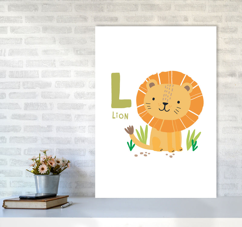 Alphabet Animals, L Is For Lion Framed Nursey Wall Art Print A1 Black Frame