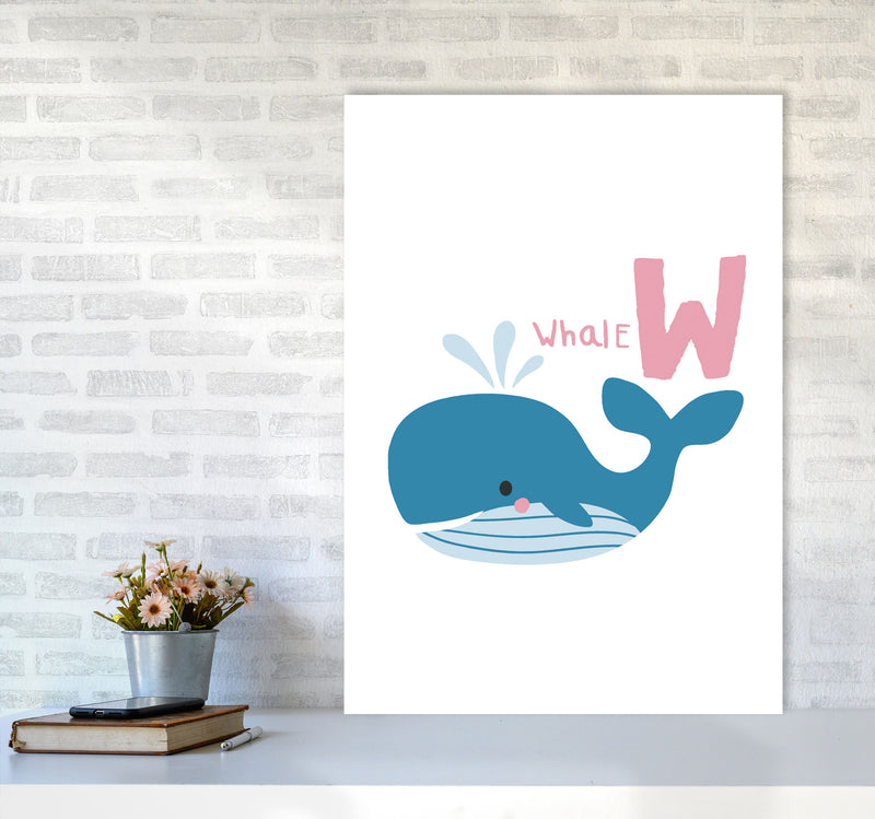 Alphabet Animals, W Is For Whale Framed Nursey Wall Art Print A1 Black Frame