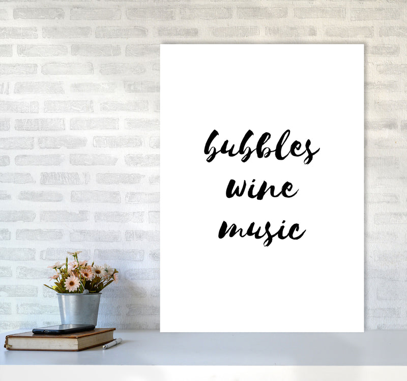 Bubbles Wine Music, Bathroom Framed Typography Wall Art Print A1 Black Frame