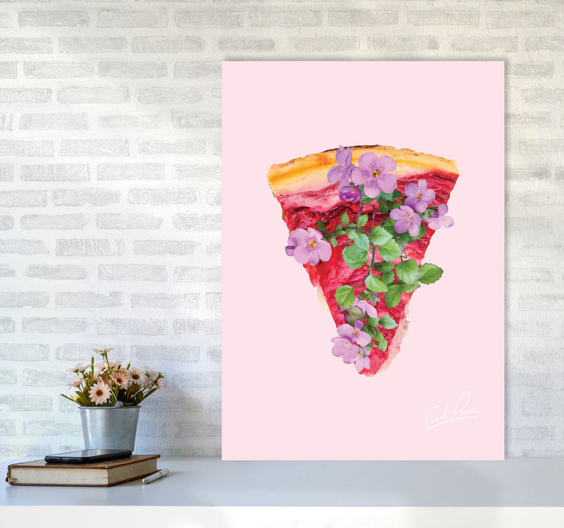 Pink Cherry Pie Floral Food Print, Framed Kitchen Wall Art A1 Black Frame