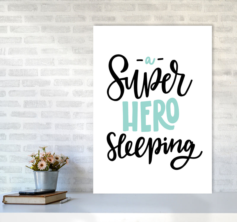 Superhero Sleeping Mint And Black Framed Nursey Wall Art Print A1 Black Frame