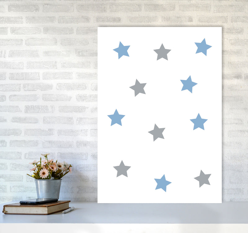 Blue And Grey Stars Framed Nursey Wall Art Print A1 Black Frame