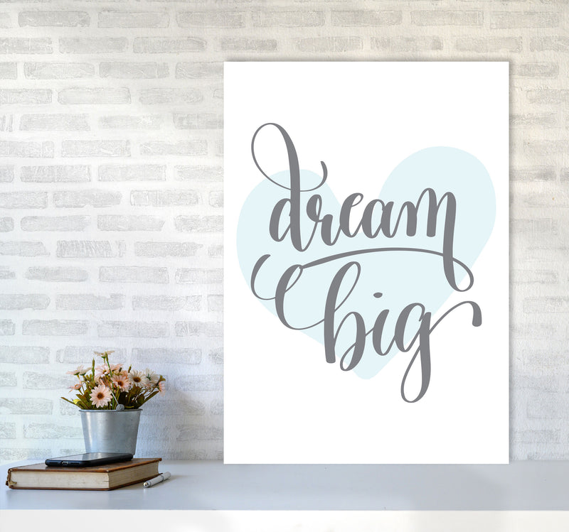 Dream Big Blue Heart Framed Nursey Wall Art Print A1 Black Frame