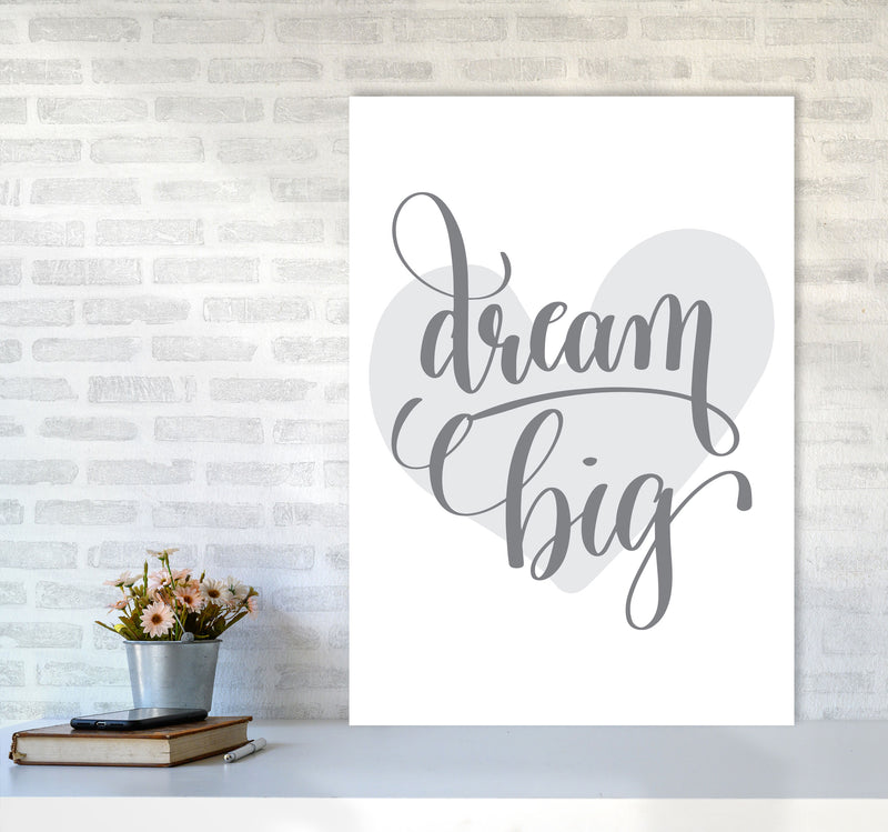 Dream Big Grey Heart Framed Nursey Wall Art Print A1 Black Frame
