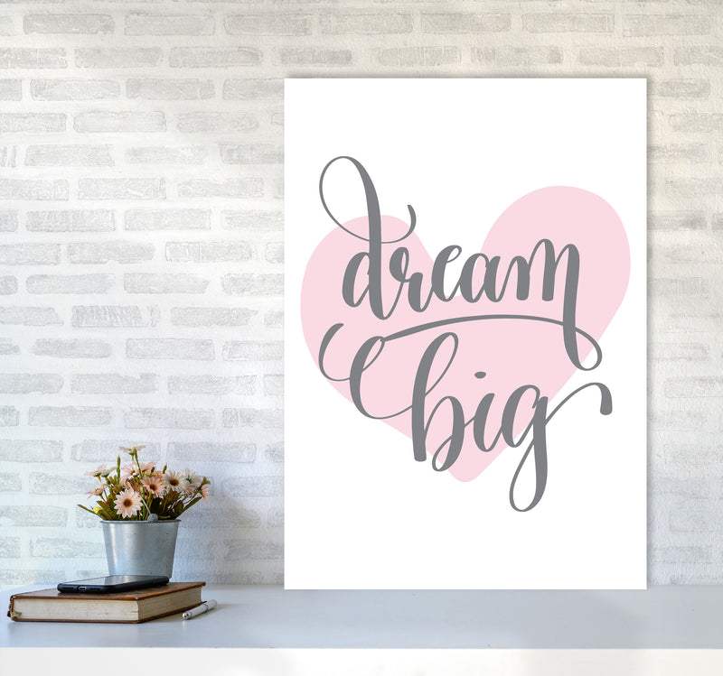 Dream Big Pink Heart Framed Nursey Wall Art Print A1 Black Frame