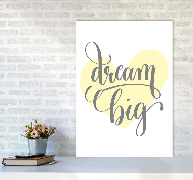 Dream Big Yellow Heart Framed Nursey Wall Art Print A1 Black Frame
