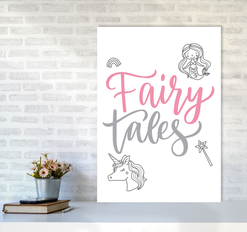 Fairy Tales Pink And Grey Framed Nursey Wall Art Print A1 Black Frame