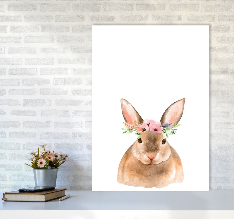 Forest Friends, Floral Cute Bunny Modern Print Animal Art Print A1 Black Frame