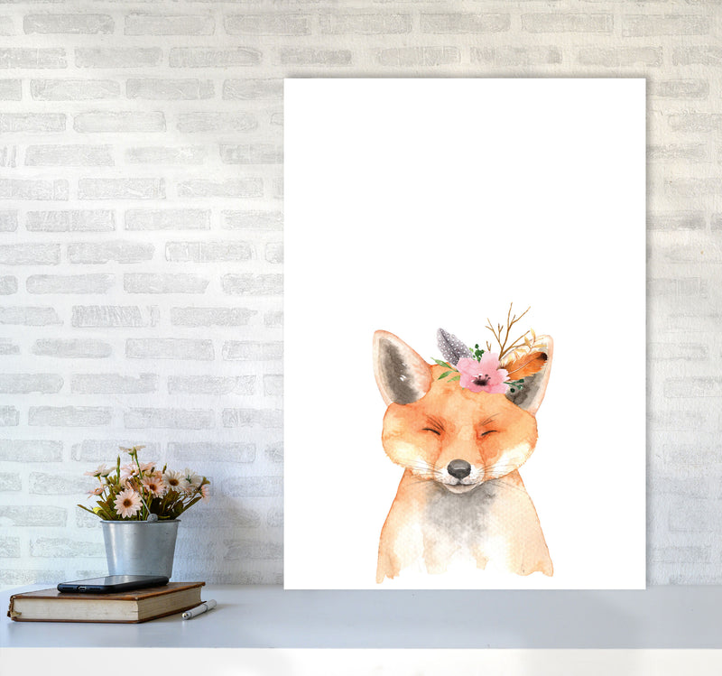 Forest Friends, Floral Cute Fox Modern Print Animal Art Print A1 Black Frame