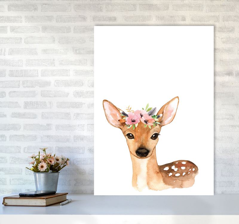 Forest Friends, Floral Cute Deer Modern Print Animal Art Print A1 Black Frame