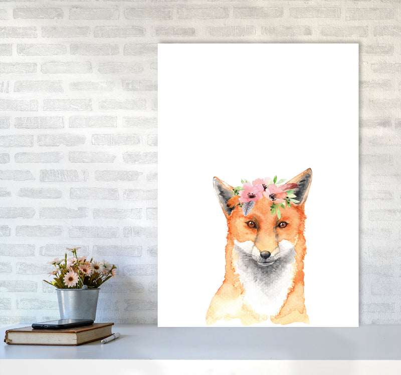 Forest Friends, Floral Fox Modern Print Animal Art Print A1 Black Frame