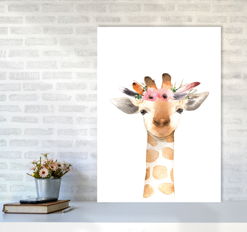 Forest Friends, Floral Cute Giraffe Modern Print Animal Art Print A1 Black Frame
