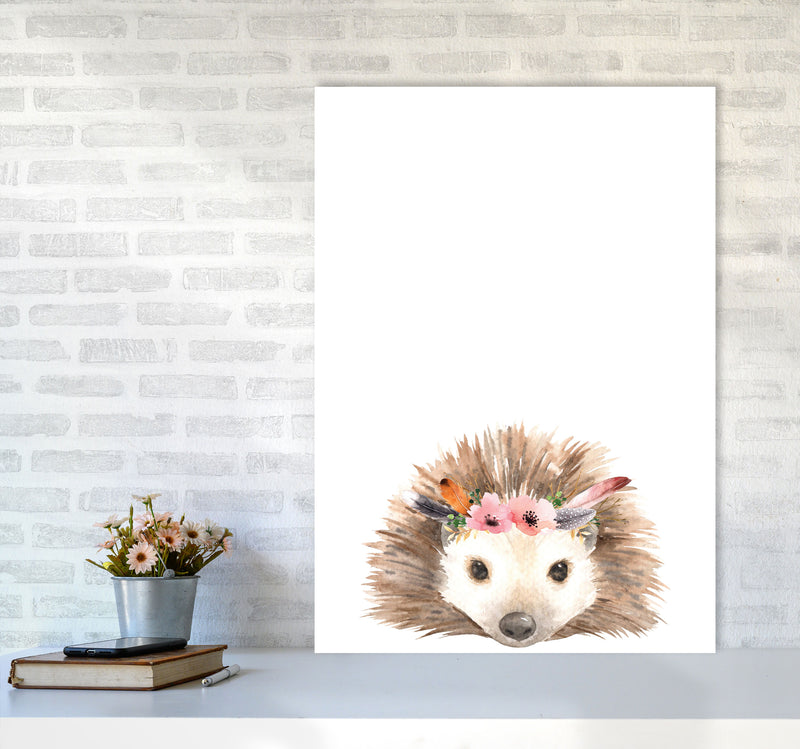 Forest Friends, Floral Cute Hedgehog Modern Print Animal Art Print A1 Black Frame