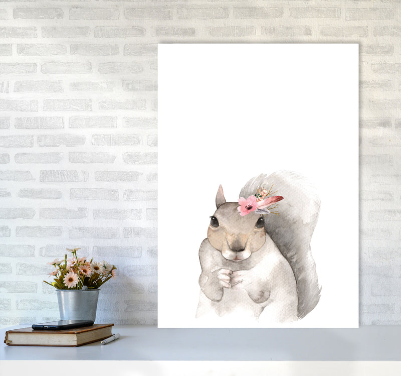 Forest Friends, Floral Cute Squirrel Modern Print Animal Art Print A1 Black Frame