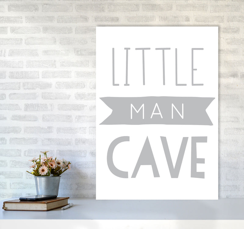 Little Man Cave Grey Banner Framed Nursey Wall Art Print A1 Black Frame