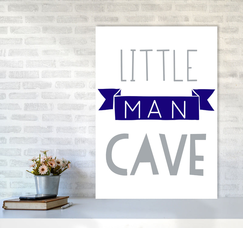 Little Man Cave Navy Banner Framed Nursey Wall Art Print A1 Black Frame