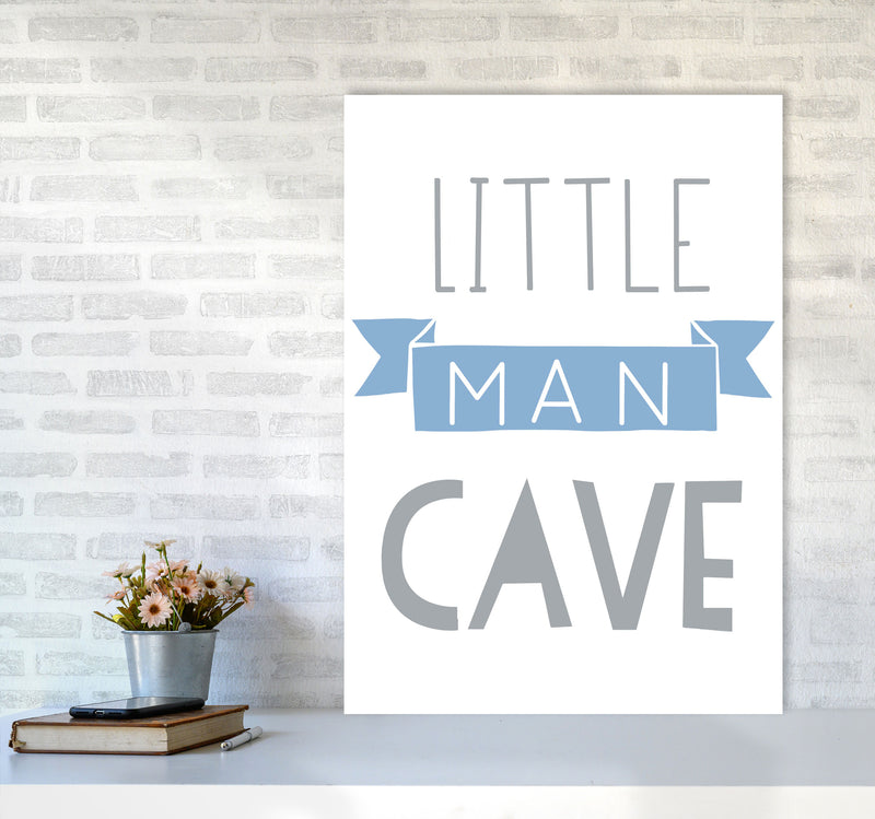 Little Man Cave Blue Banner Framed Nursey Wall Art Print A1 Black Frame