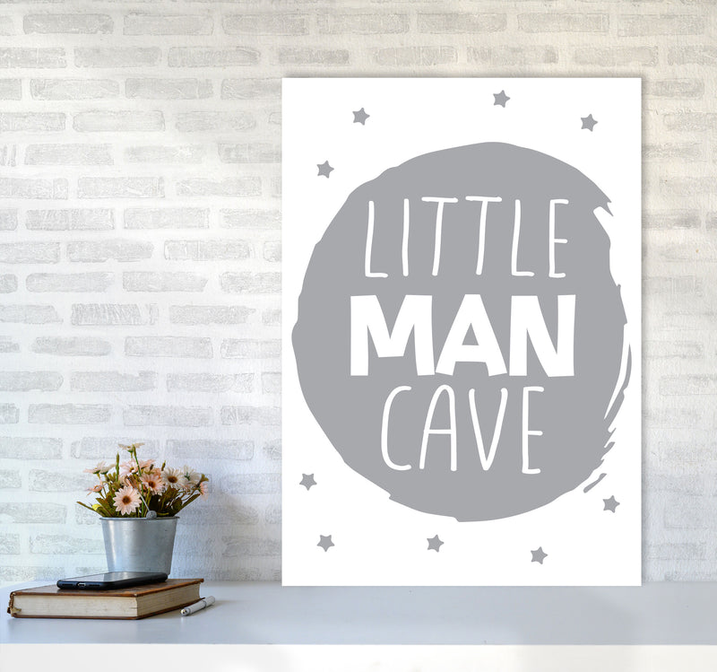 Little Man Cave Grey Circle Framed Nursey Wall Art Print A1 Black Frame