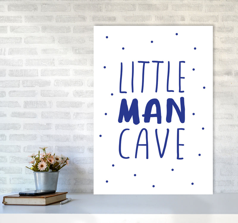 Little Man Cave Navy Dots Framed Nursey Wall Art Print A1 Black Frame