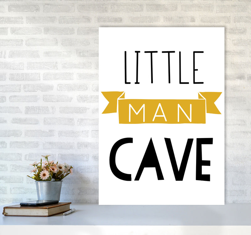 Little Man Cave Mustard Banner Framed Nursey Wall Art Print A1 Black Frame