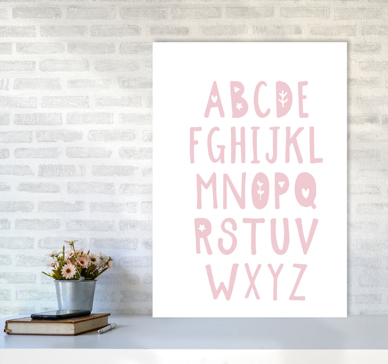 Baby Pink Alphabet Framed Nursey Wall Art Print A1 Black Frame