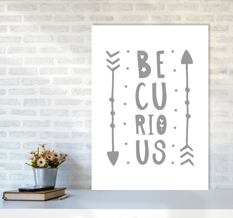 Be Curious Grey Framed Typography Wall Art Print A1 Black Frame