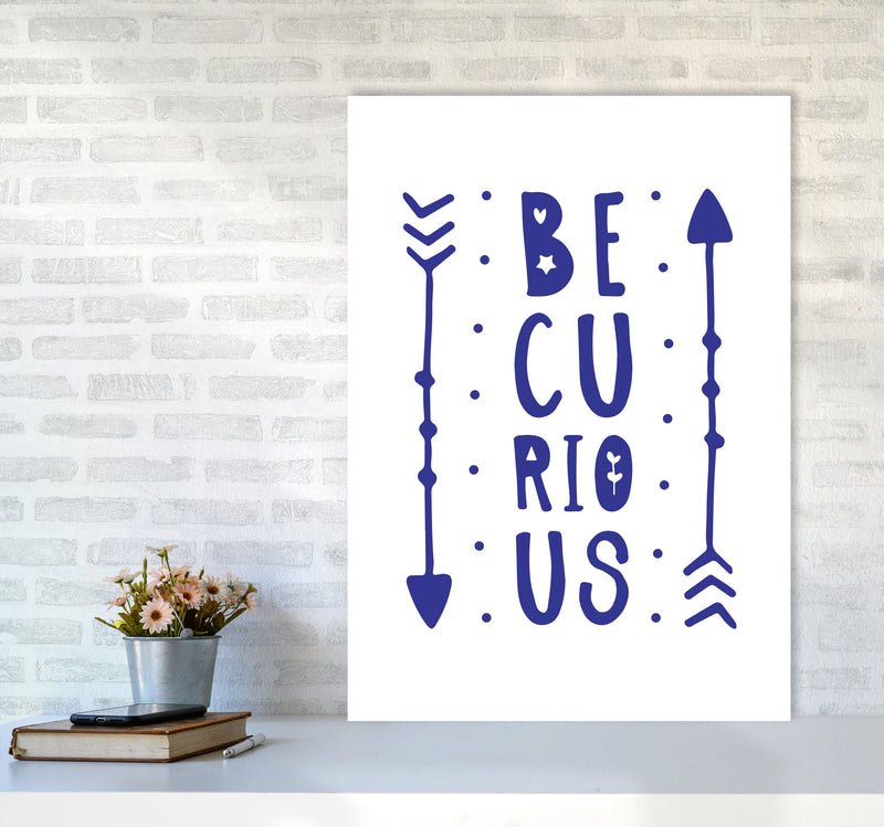 Be Curious Navy Framed Typography Wall Art Print A1 Black Frame