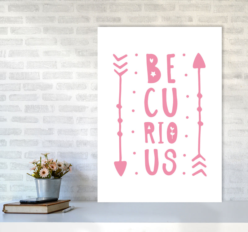 Be Curious Pink Framed Typography Wall Art Print A1 Black Frame