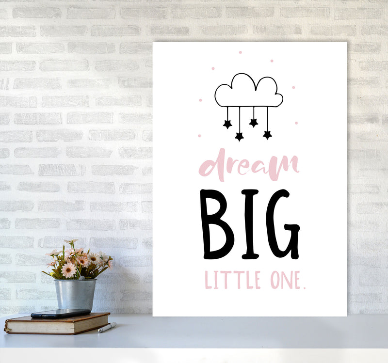 Dream Big Little One Pink And Black Framed Nursey Wall Art Print A1 Black Frame