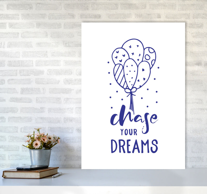 Chase Your Dreams Navy Framed Typography Wall Art Print A1 Black Frame