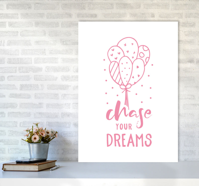 Chase Your Dreams Pink Framed Typography Wall Art Print A1 Black Frame