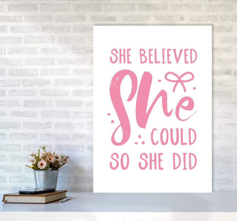 She Believed She Could So She Did Bright Pink Modern Print A1 Black Frame