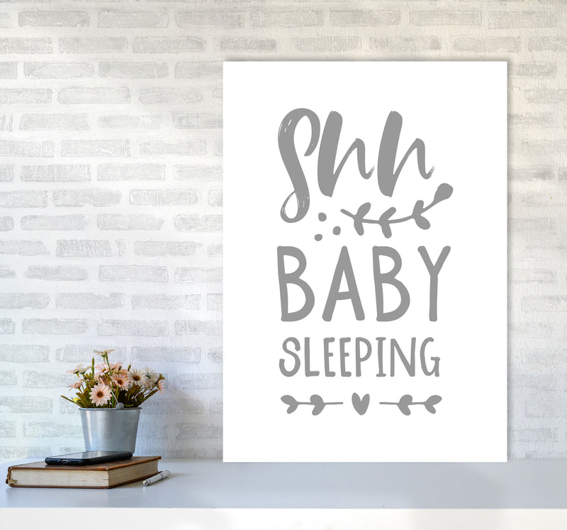 Shh Baby Sleeping Grey Framed Nursey Wall Art Print A1 Black Frame