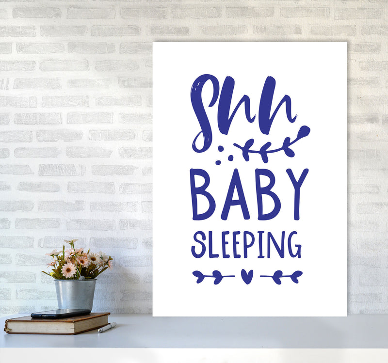 Shh Baby Sleeping Navy Framed Nursey Wall Art Print A1 Black Frame