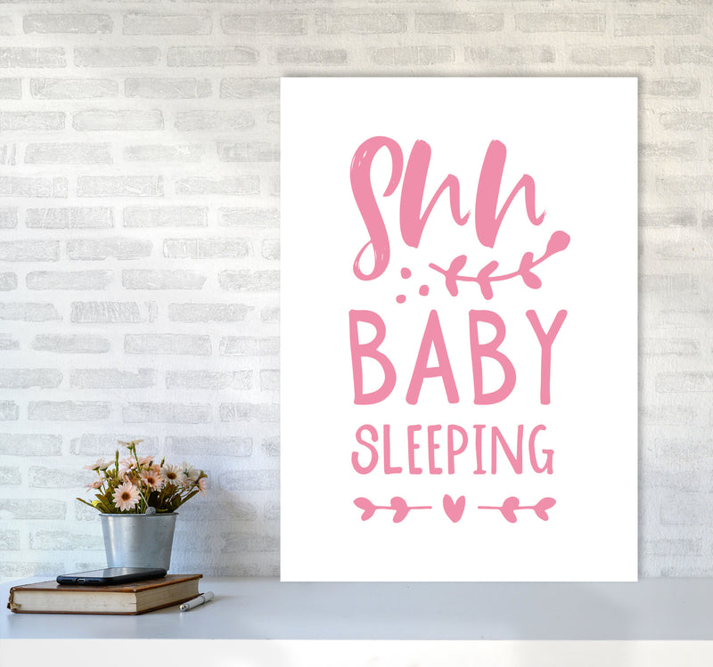 Shh Baby Sleeping Pink Framed Nursey Wall Art Print A1 Black Frame
