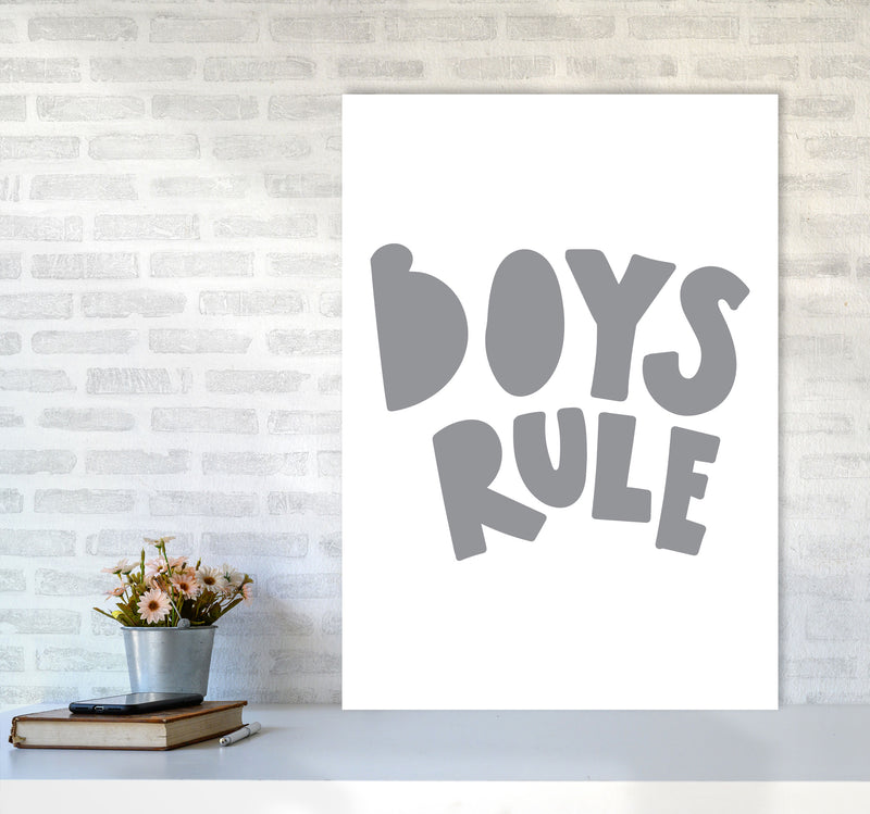 Boys Rule Grey Framed Nursey Wall Art Print A1 Black Frame
