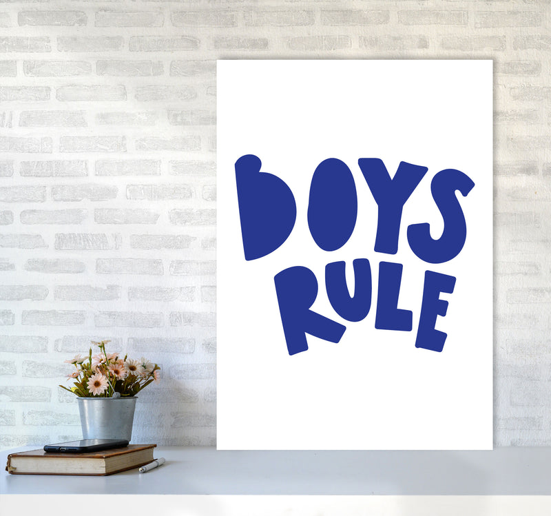 Boys Rule Navy Framed Nursey Wall Art Print A1 Black Frame