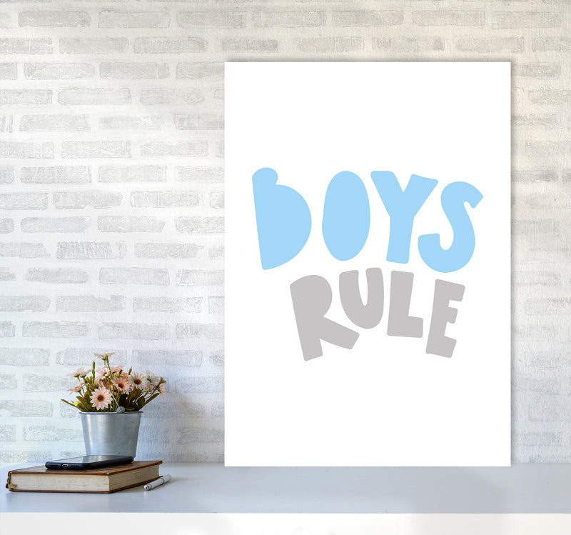 Boys Rule Grey And Light Blue Framed Typography Wall Art Print A1 Black Frame