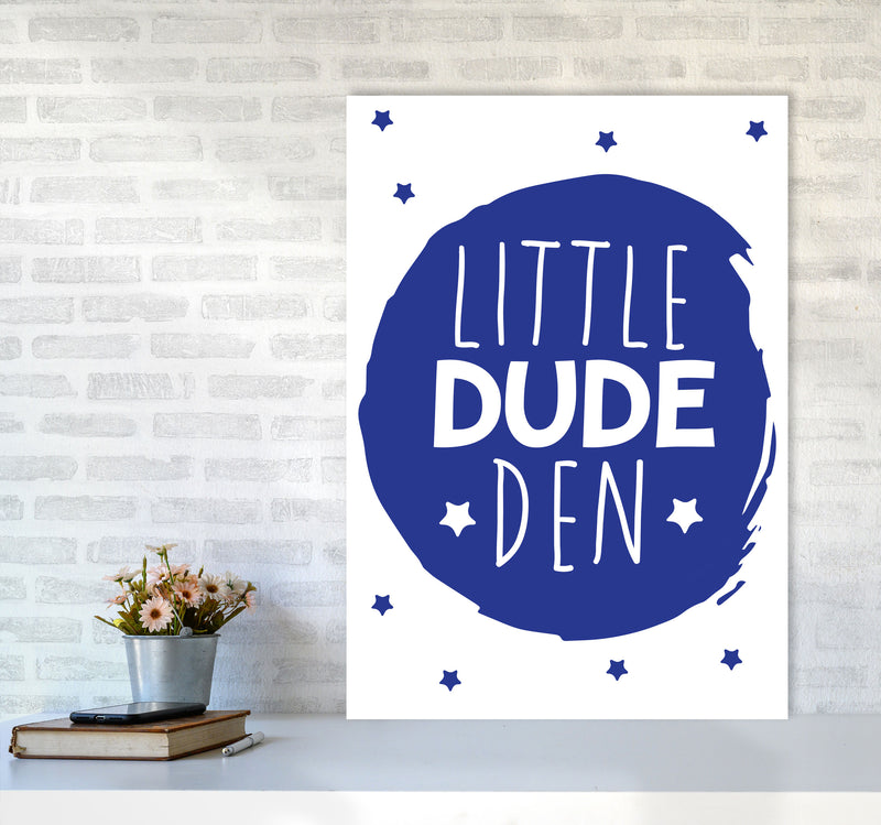 Little Dude Den Navy Circle Framed Nursey Wall Art Print A1 Black Frame
