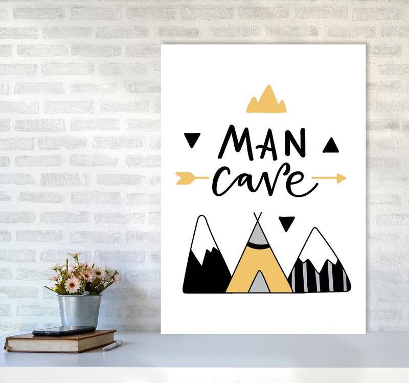Man Cave Mountains Mustard And Black Framed Typography Wall Art Print A1 Black Frame