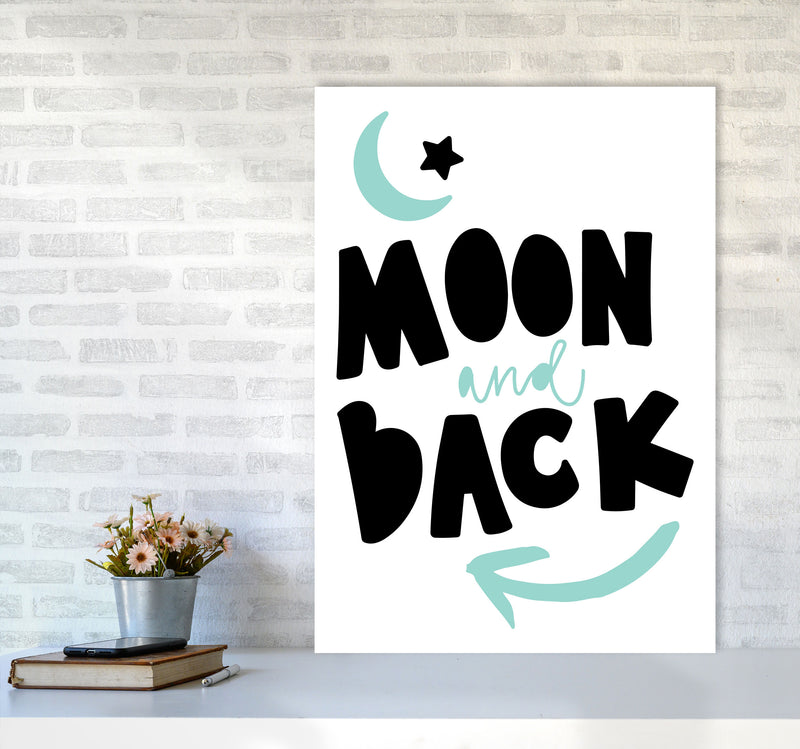 Moon And Back Black And Mint Framed Typography Wall Art Print A1 Black Frame