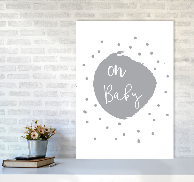 Oh Baby Grey Framed Typography Wall Art Print A1 Black Frame