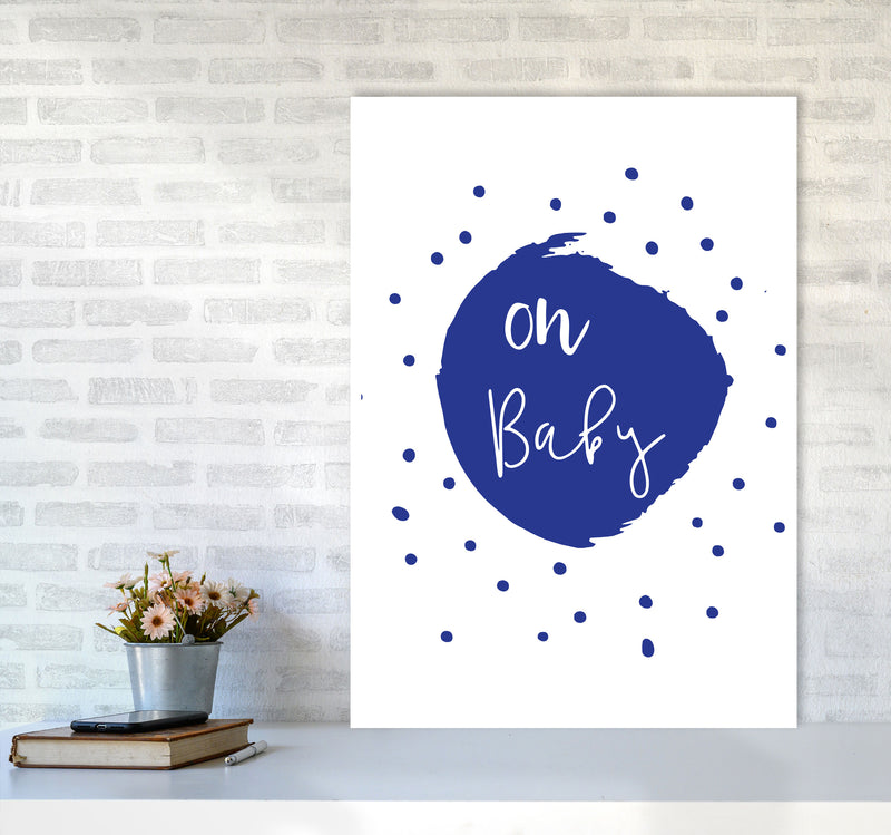 Oh Baby Navy Framed Typography Wall Art Print A1 Black Frame