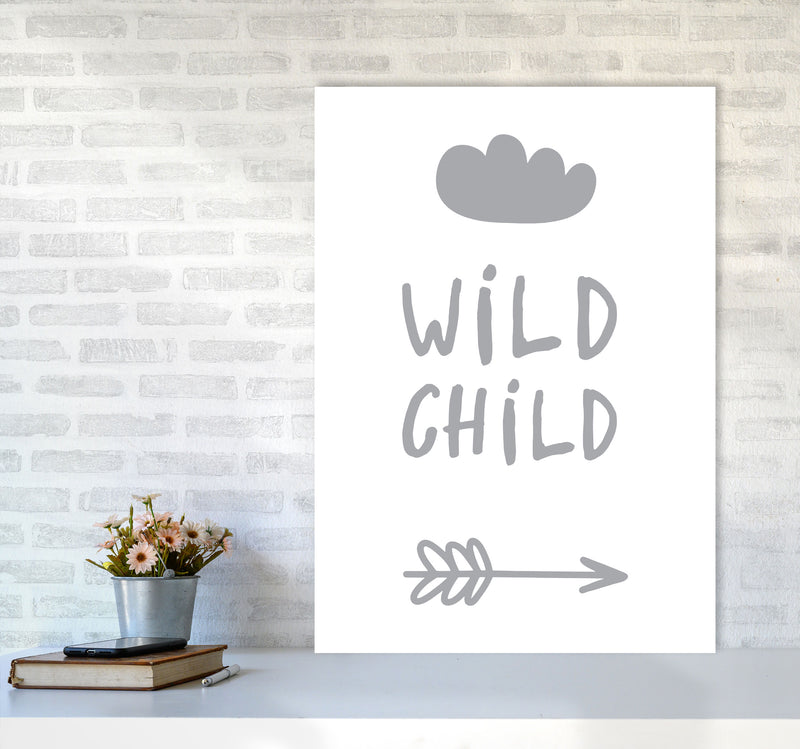 Wild Child Grey Framed Nursey Wall Art Print A1 Black Frame